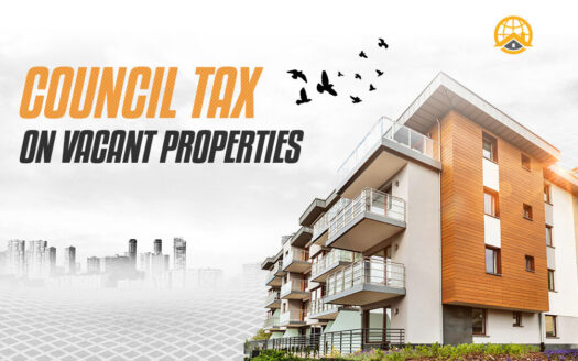 Council Tax on Vacant Properties – UK real estate blog cover by Home World Management showing contemporary apartment block